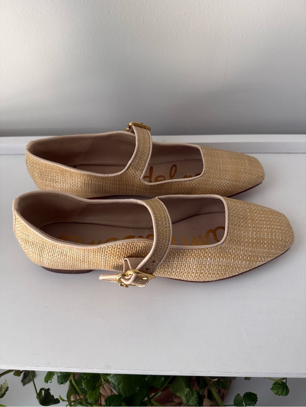 Sam Edelman Michaela Beige Mary Jane Flats with Gold Buckle - Picture 3 of 8